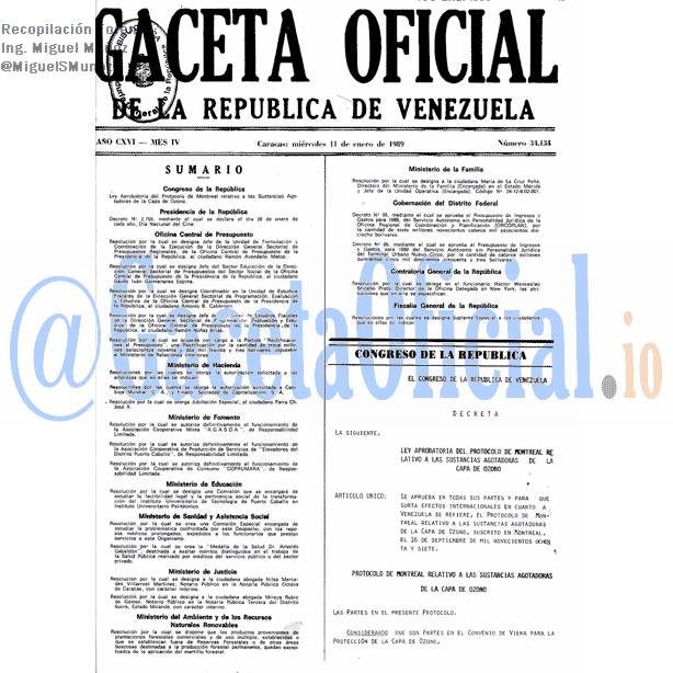 Gaceta Oficial 34134 del 11 Enero 1989