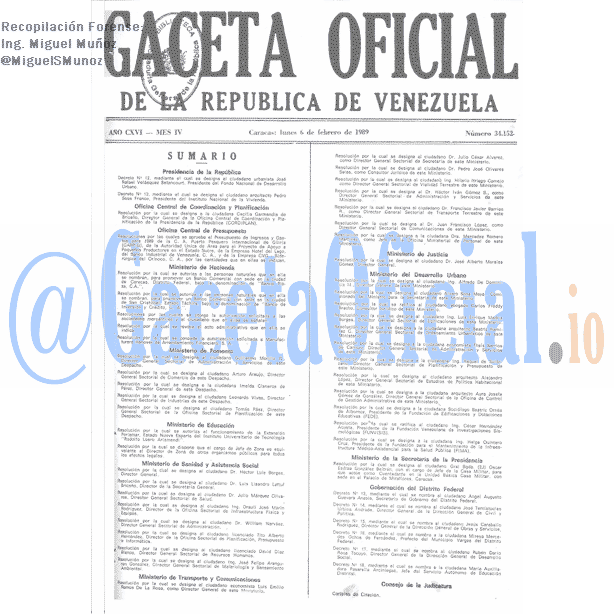 Gaceta Oficial 34152 del 6 Febrero 1989