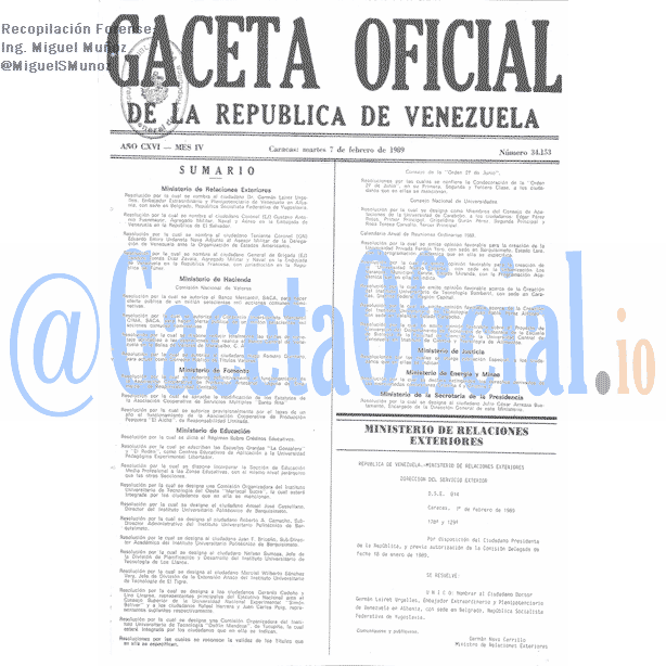 Gaceta Oficial 34153 del 7 Febrero 1989