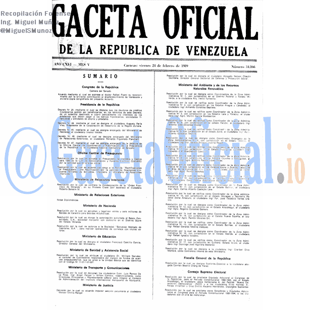 Gaceta Oficial 34166 del 24 Febrero 1989