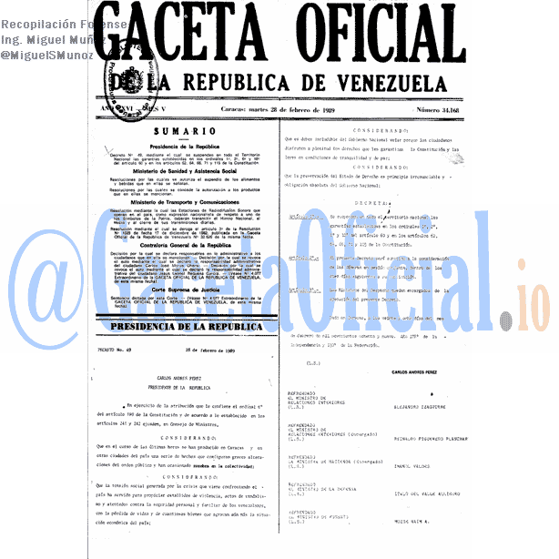Gaceta Oficial 34168 del 28 Febrero 1989