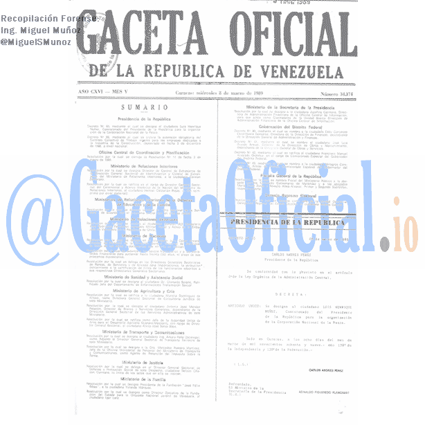 Gaceta Oficial 34174 del 8 Marzo 1989