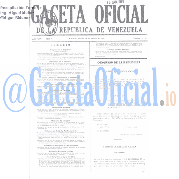 Gaceta Oficial 34176 del 10 Marzo 1989
