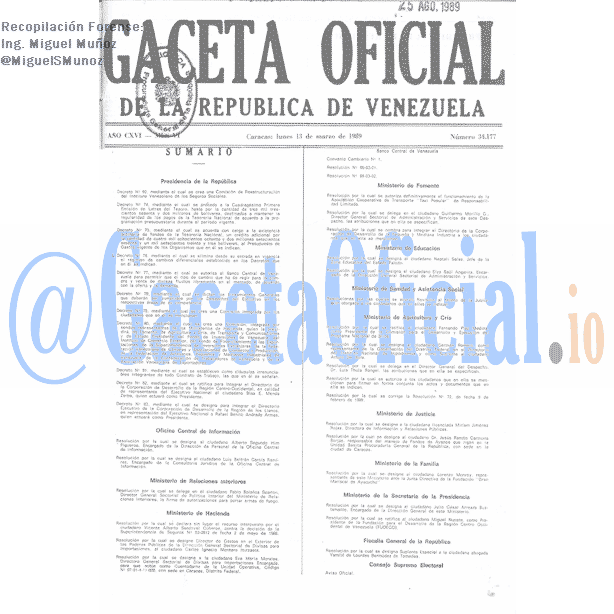 Gaceta Oficial 34177 del 13 Marzo 1989