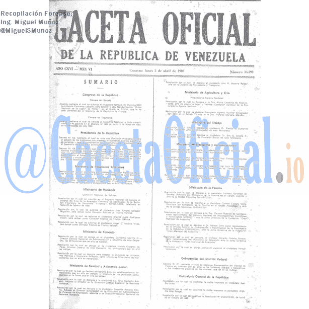 Gaceta Oficial 34190 del 3 Abril 1989