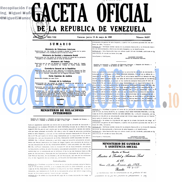 Gaceta Oficial 34217 del 11 Mayo 1989