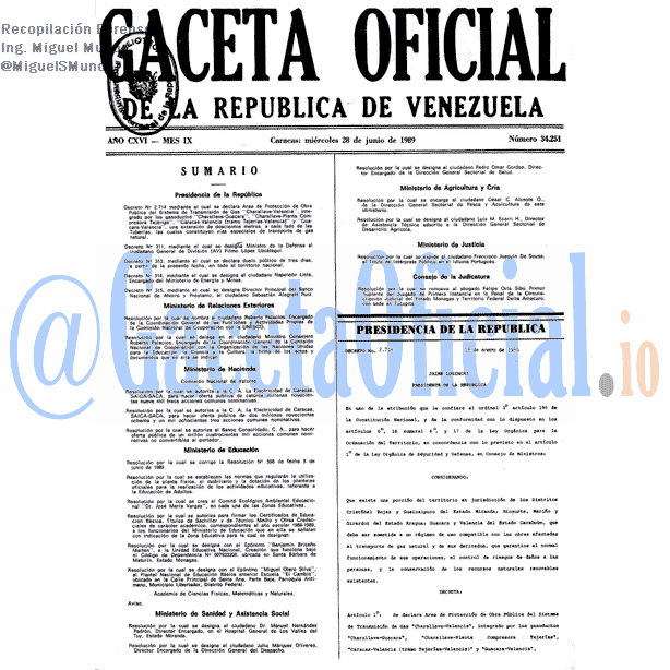 Gaceta Oficial 34251 del 28 Junio 1989