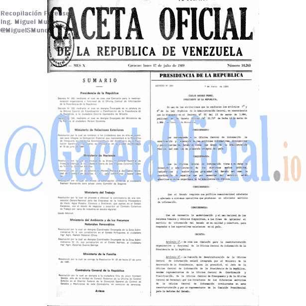 Gaceta Oficial 34263 del 17 Julio 1989