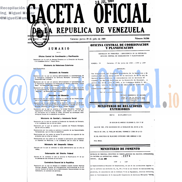 Gaceta Oficial 34266 del 20 Julio 1989