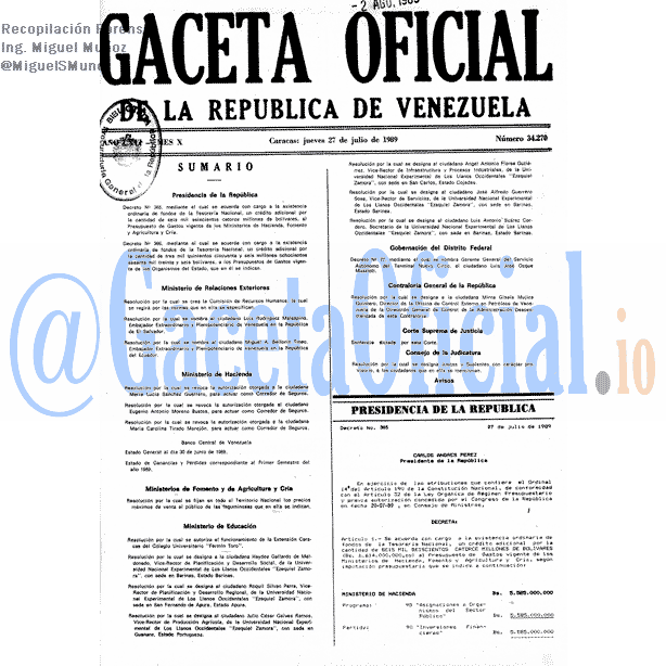 Gaceta Oficial 34270 del 27 Julio 1989