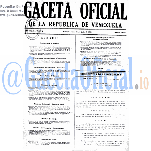 Gaceta Oficial 34272 del 31 Julio 1989