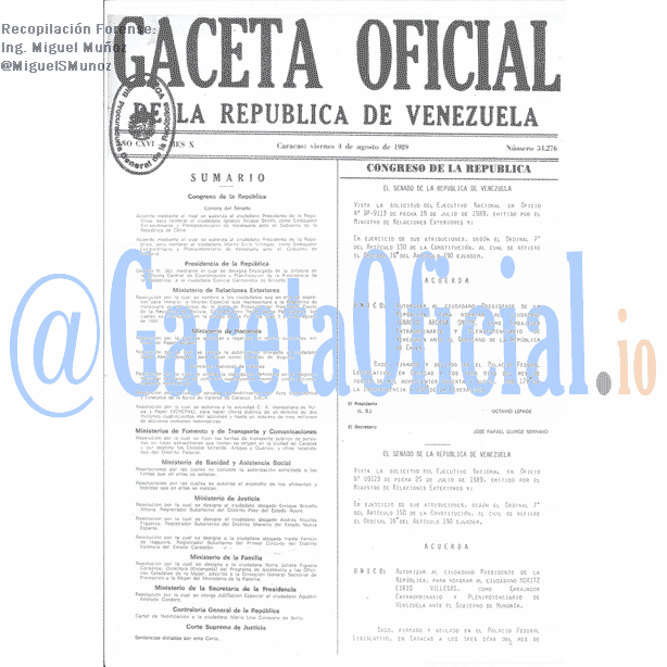 Gaceta Oficial 34276 del 4 Agosto 1989