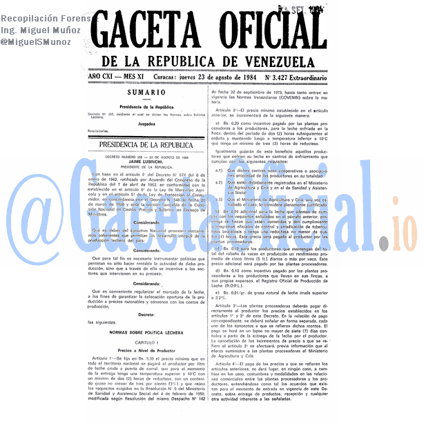 Gaceta Oficial 3427 del 23 Agosto 1984