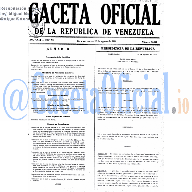 Gaceta Oficial 34288 del 22 Agosto 1989