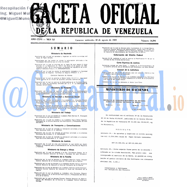 Gaceta Oficial 34294 del 30 Agosto 1989