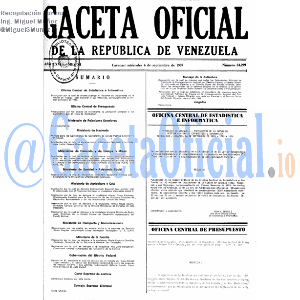 Gaceta Oficial 34299 del 6 Septiembre 1989