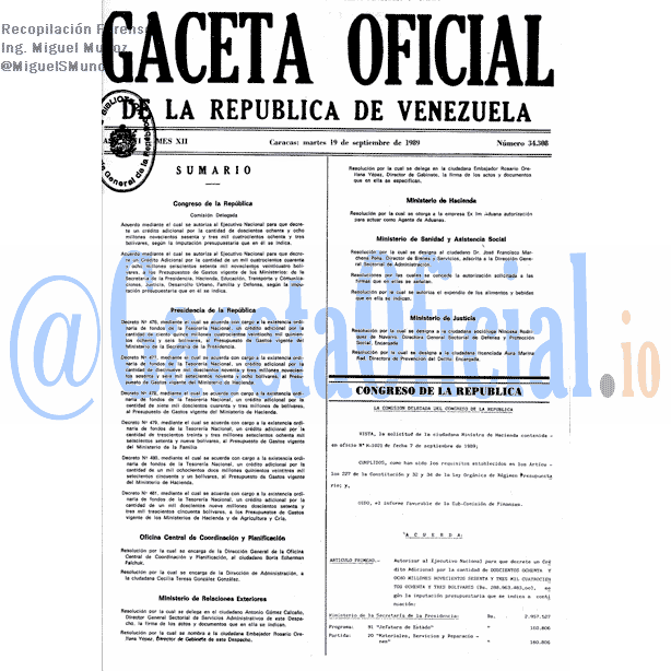 Gaceta Oficial 34308 del 19 Septiembre 1989