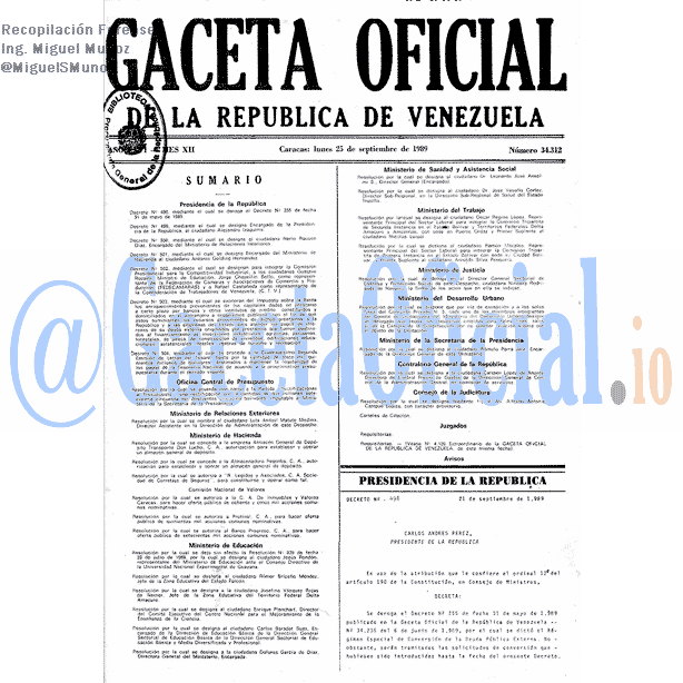 Gaceta Oficial 34312 del 25 Septiembre 1989