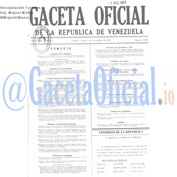Gaceta Oficial 34339 del 3 Noviembre 1989