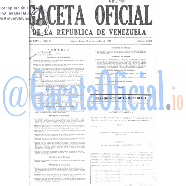 Gaceta Oficial 34358 del 30 Noviembre 1989