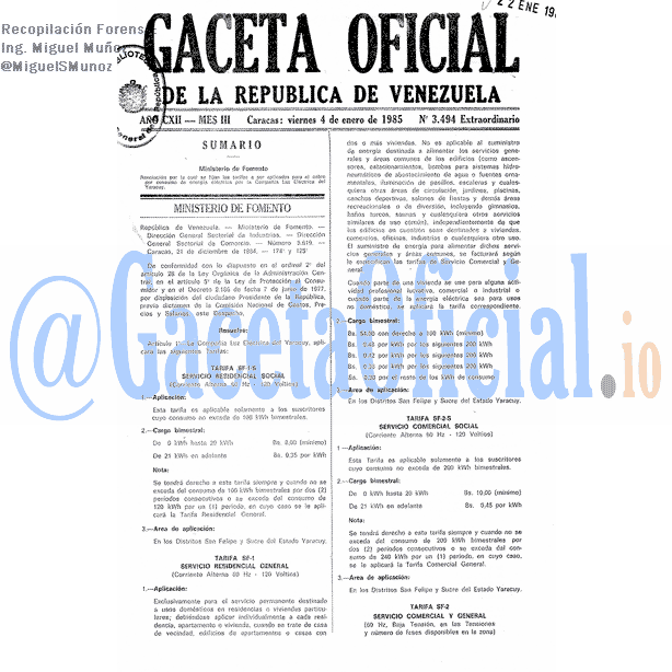 Gaceta Oficial 3494 del 4 Enero 1985