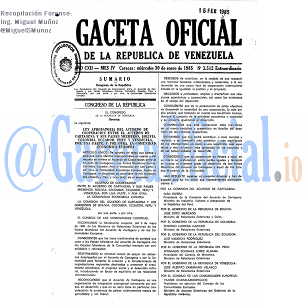 Gaceta Oficial 3512 del 30 Enero 1985