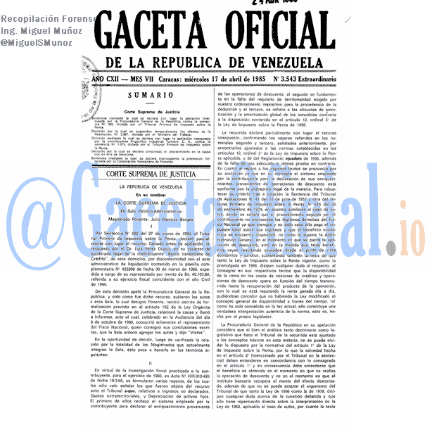 Gaceta Oficial 3543 del 17 Abril 1985