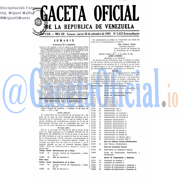Gaceta Oficial 3632 del 26 Septiembre 1985