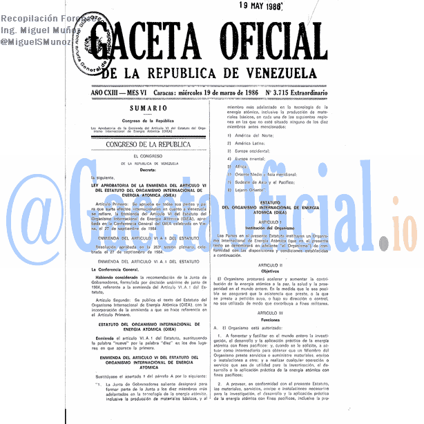 Gaceta Oficial 3715 del 19 Marzo 1986