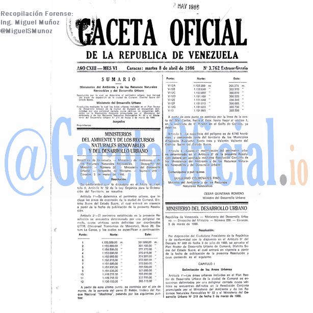 Gaceta Oficial 3762 del 8 Abril 1986