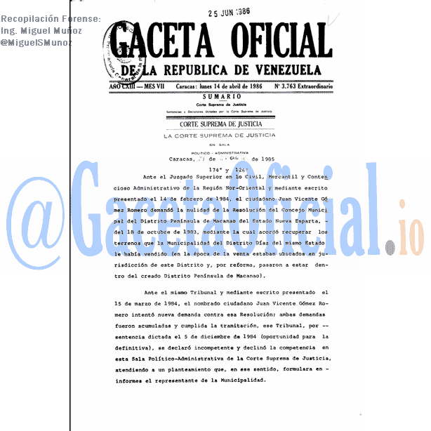 Gaceta Oficial 3763 del 14 Abril 1986