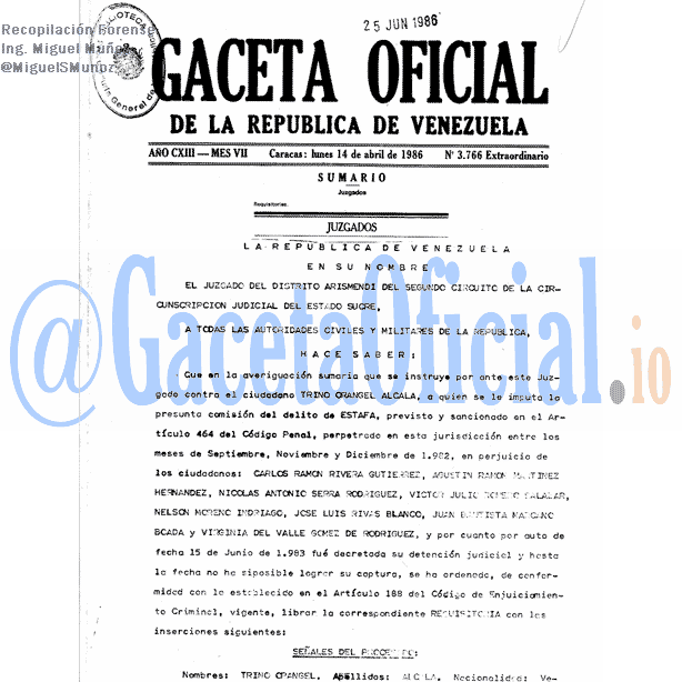 Gaceta Oficial 3766 del 14 Abril 1986