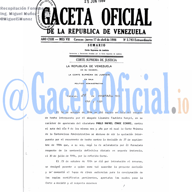 Gaceta Oficial 3793 del 17 Abril 1986