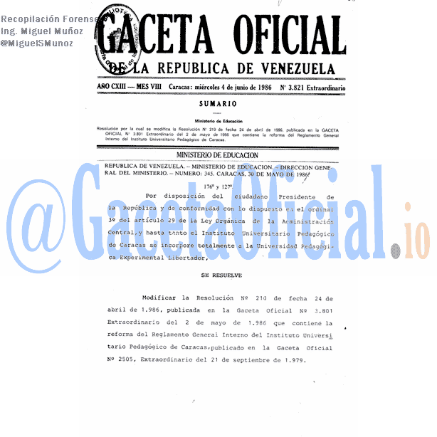 Gaceta Oficial 3821 del 4 Junio 1986