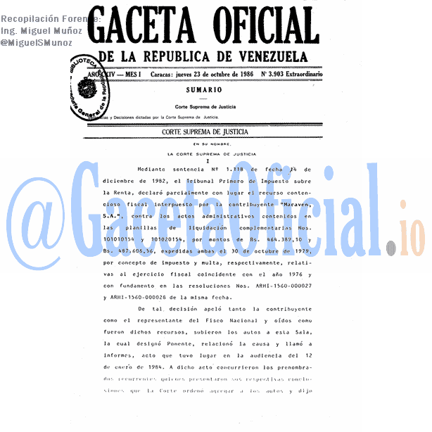 Gaceta Oficial 3903 del 23 Octubre 1986