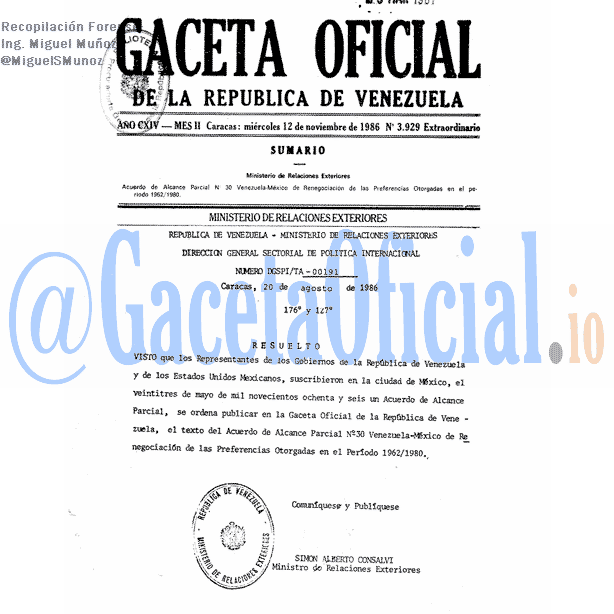 Gaceta Oficial 3929 del 12 Noviembre 1986
