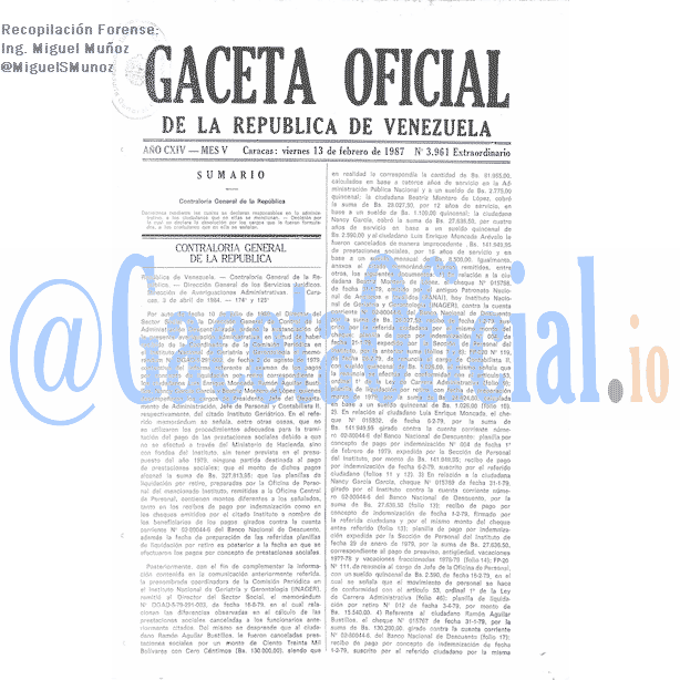 Gaceta Oficial 3961 del 13 Febrero 1987