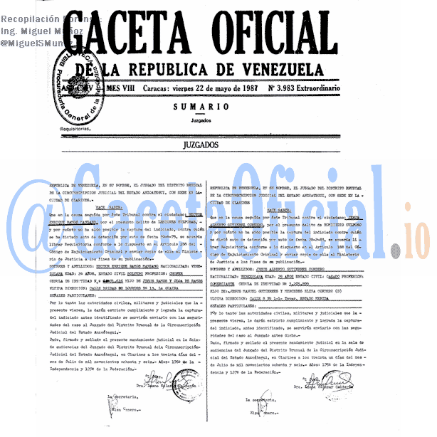 Gaceta Oficial 3983 del 22 Mayo 1987