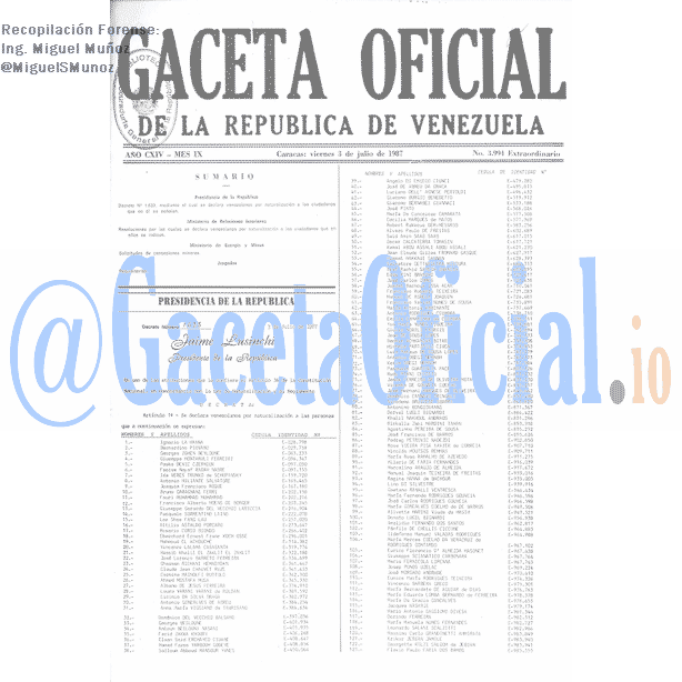 Gaceta Oficial 3994 del 3 Julio 1987