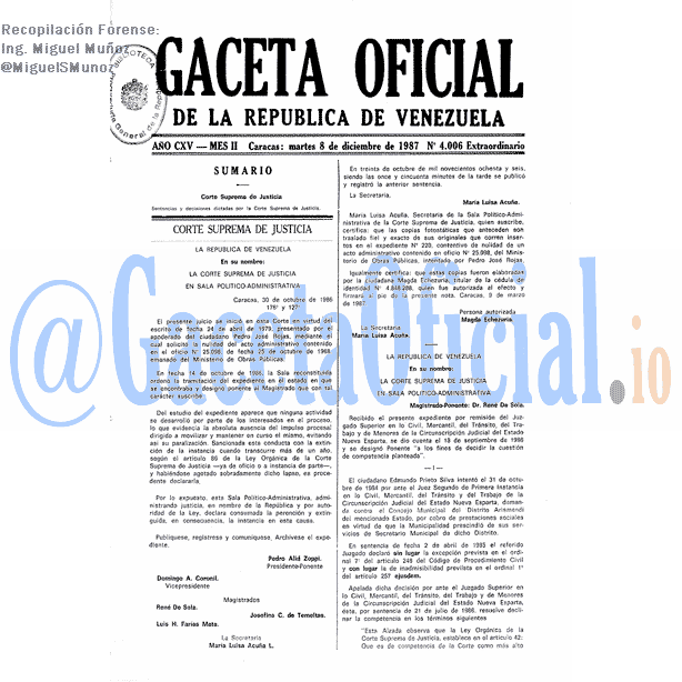 Gaceta Oficial 4006 del 8 Diciembre 1987