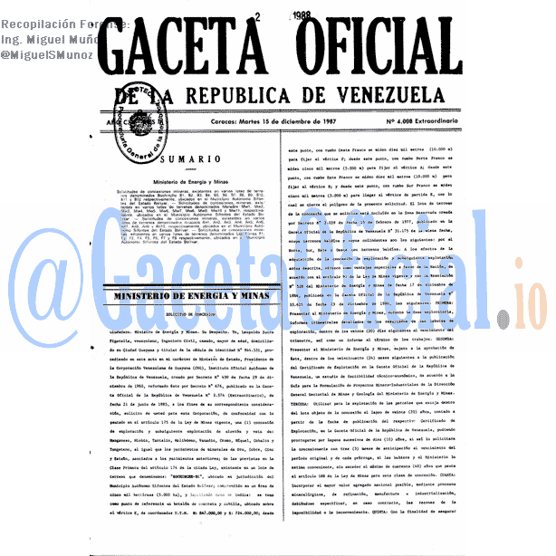 Gaceta Oficial 4008 del 15 Diciembre 1987