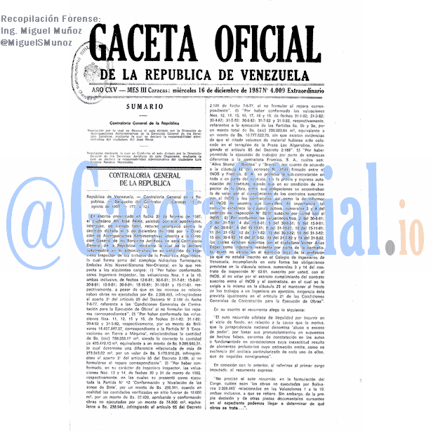 Gaceta Oficial 4009 del 16 Diciembre 1987
