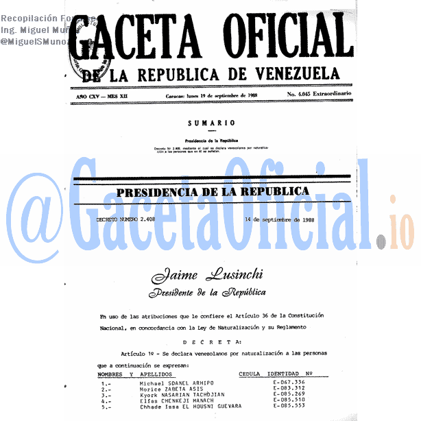 Gaceta Oficial 4045 del 19 Septiembre 1988