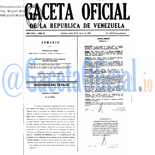 Gaceta Oficial 4070 del 23 Enero 1989