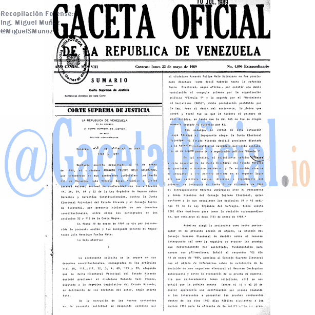 Gaceta Oficial 4096 del 22 Mayo 1989