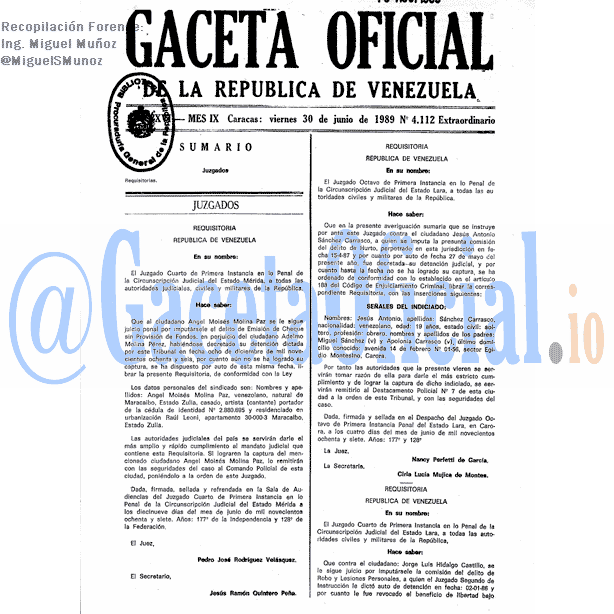 Gaceta Oficial 4112 del 30 Junio 1989