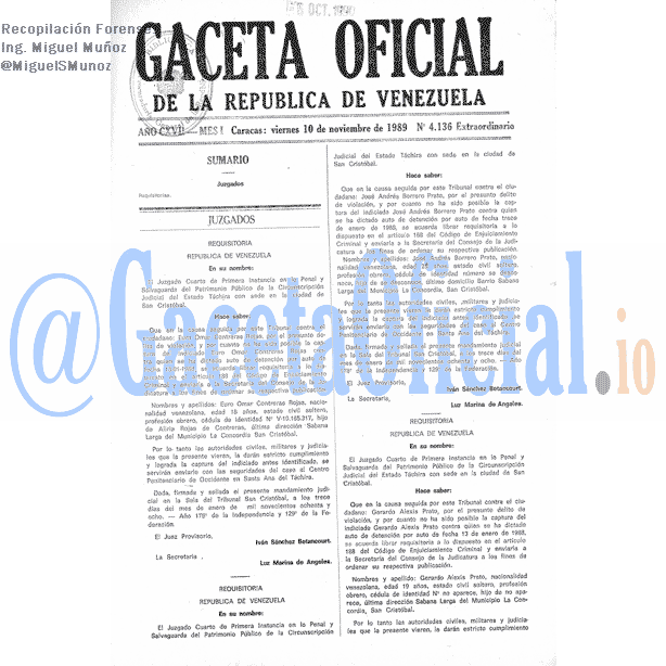 Gaceta Oficial 4136 del 10 Noviembre 1989