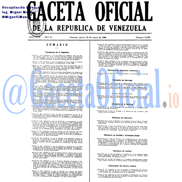 Gaceta Oficial 34396 del 25 Enero 1990