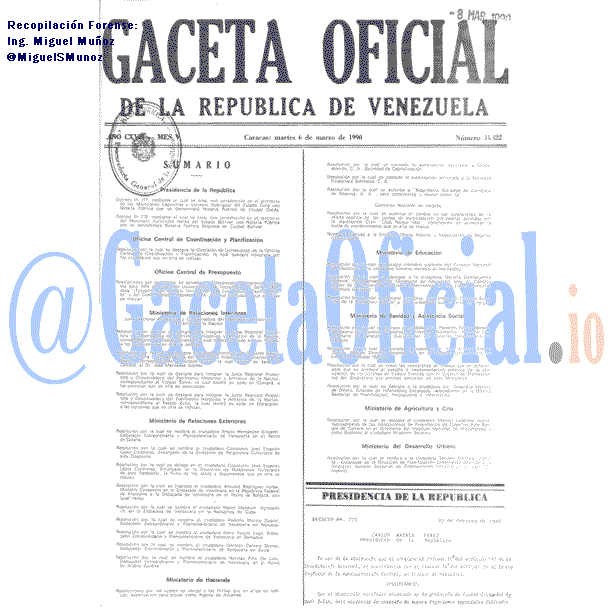 Gaceta Oficial 34422 del 6 Marzo 1990