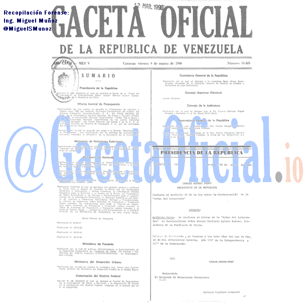 Gaceta Oficial 34425 del 9 Marzo 1990